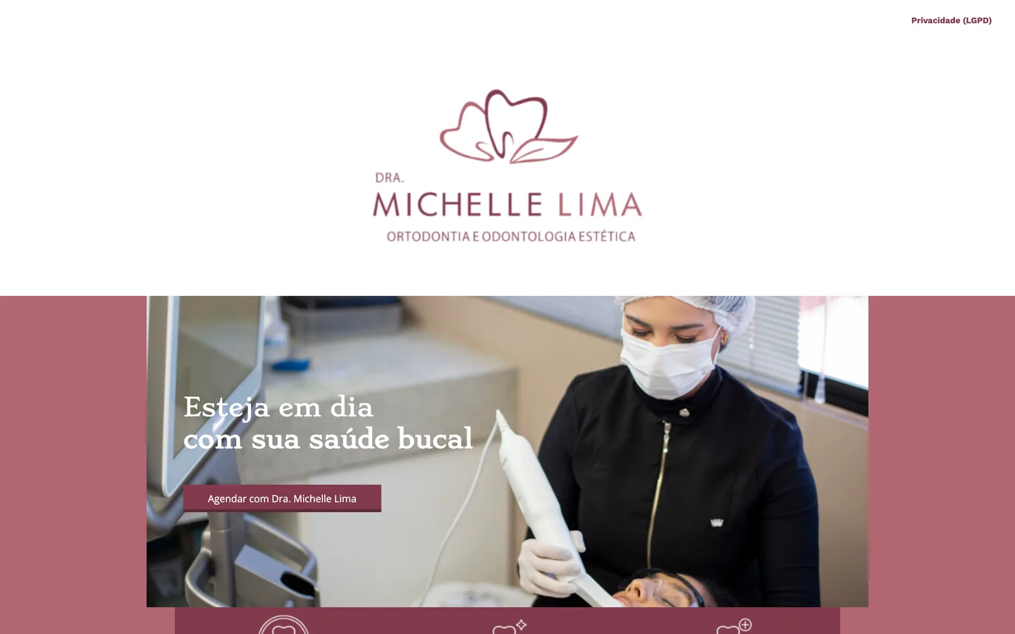 Home da Dra. Michelle Lima no desktop: logotipo, foto do atendimento e botão de agendamento.