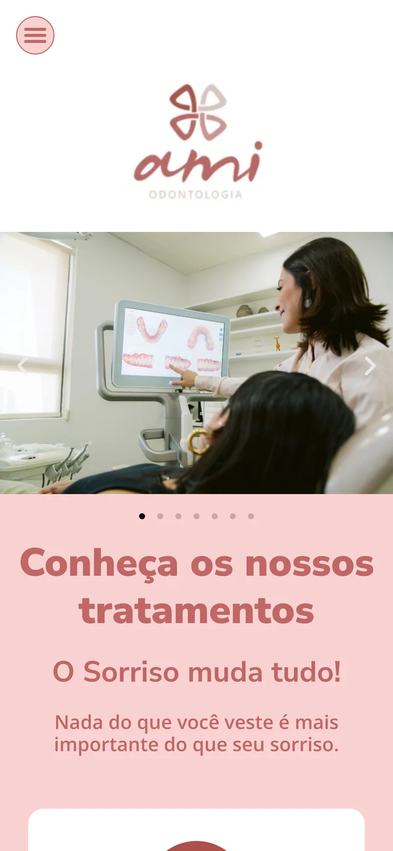 A mesma home da AMI Odontologia vista no celular.